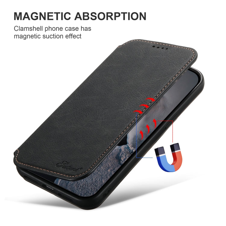 For iPhone 16 Plus Suteni J06 Retro Matte Litchi Texture Leather MagSafe Phone Case(Black) - iPhone 16 Plus Cases by Suteni | Online Shopping South Africa | PMC Jewellery | Buy Now Pay Later Mobicred