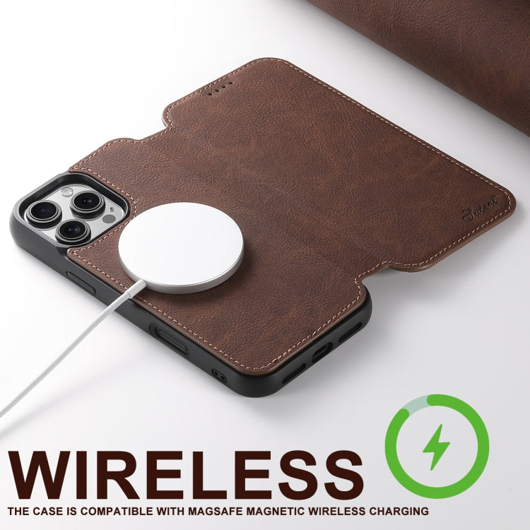 For iPhone 16 Pro Max Suteni J06 Retro Matte Litchi Texture Leather MagSafe Phone Case(Brown) - iPhone 16 Pro Max Cases by Suteni | Online Shopping South Africa | PMC Jewellery | Buy Now Pay Later Mobicred