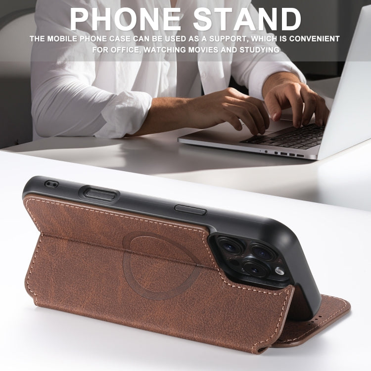 For iPhone 16 Pro Max Suteni J06 Retro Matte Litchi Texture Leather MagSafe Phone Case(Brown) - iPhone 16 Pro Max Cases by Suteni | Online Shopping South Africa | PMC Jewellery | Buy Now Pay Later Mobicred