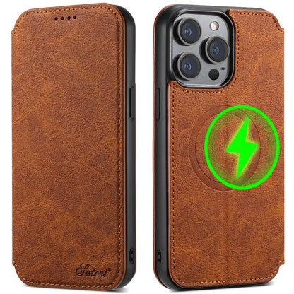 For iPhone 16 Suteni J06 Retro Matte Litchi Texture Leather MagSafe Phone Case(Brown) - iPhone 16 Cases by Suteni | Online Shopping South Africa | PMC Jewellery | Buy Now Pay Later Mobicred