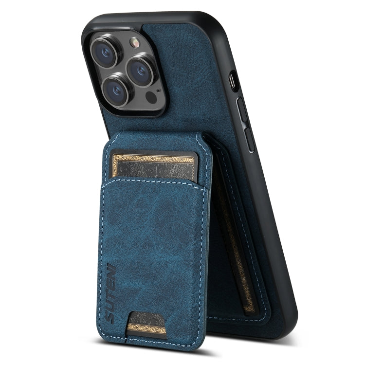 For iPhone 15 Pro Max Suteni H02 Litchi Leather Card Wallet Stand Back Phone Case(Blue) - iPhone 15 Pro Max Cases by Suteni | Online Shopping South Africa | PMC Jewellery | Buy Now Pay Later Mobicred