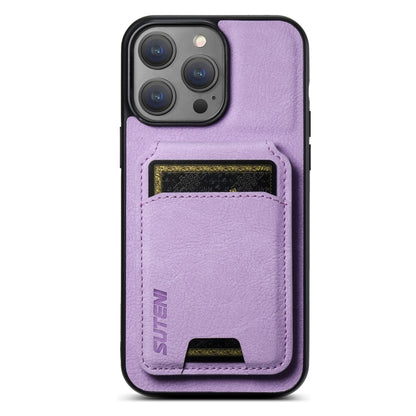 For iPhone 16 Pro Suteni H02 Litchi Leather Card Wallet Stand Back Phone Case(Purple) - iPhone 16 Pro Cases by Suteni | Online Shopping South Africa | PMC Jewellery | Buy Now Pay Later Mobicred