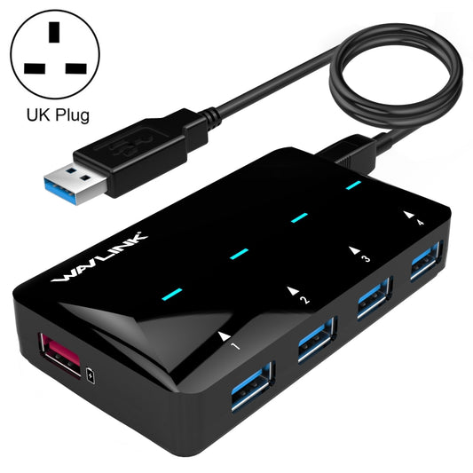 WAVLINK WL-UH3042P1 2.4A Fast Charging Adapter for Keyboard Mouse 4-Port USB3.0 HUB(UK Plug) - USB 3.0 HUB by WAVLINK | Online Shopping South Africa | PMC Jewellery | Buy Now Pay Later Mobicred