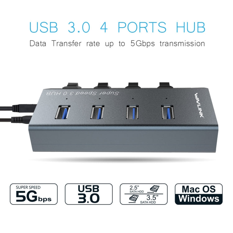 WAVLINK WL-UH3049 USB 3.0 4-Ports Desktop Fast Charger Station with Independent Switch(US Plug) - USB 3.0 HUB by WAVLINK | Online Shopping South Africa | PMC Jewellery | Buy Now Pay Later Mobicred