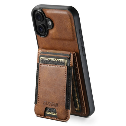 For iPhone 16 Suteni H03 Oil Wax Leather Wallet Stand Back Phone Case(Brown) - iPhone 16 Cases by Suteni | Online Shopping South Africa | PMC Jewellery | Buy Now Pay Later Mobicred