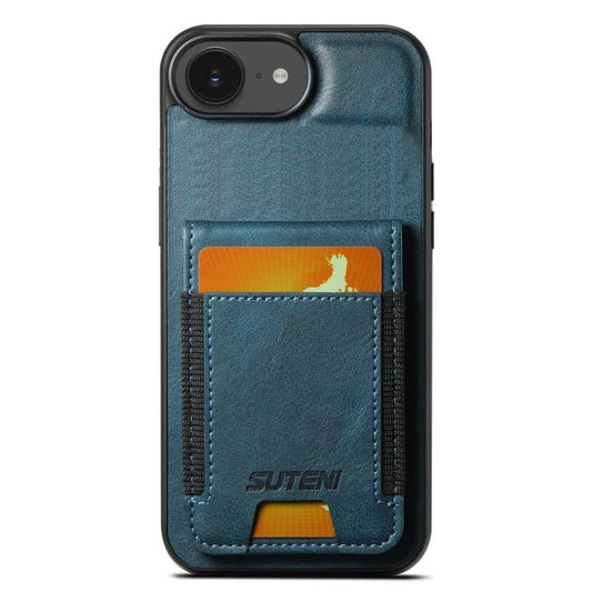 For iPhone 16e Suteni H03 Oil Wax Leather Wallet Stand Back Phone Case(Blue) - iPhone 16e Cases by Suteni | Online Shopping South Africa | PMC Jewellery | Buy Now Pay Later Mobicred