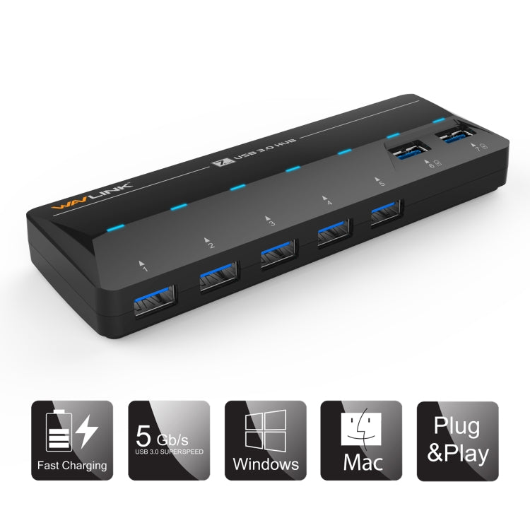 WAVLINK WL-UH3073D USB3.0 HUB Adapter 7-Port Docking Station with Individual Switch(US Plug) - USB 3.0 HUB by WAVLINK | Online Shopping South Africa | PMC Jewellery | Buy Now Pay Later Mobicred