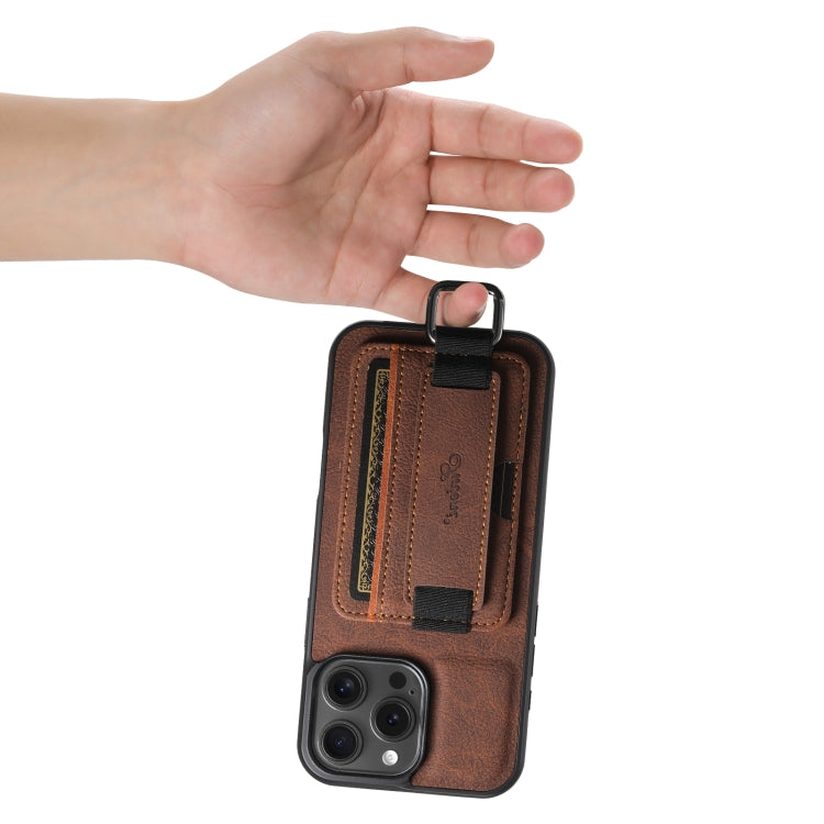 For iPhone 16 Pro Max Suteni H13 Litchi Leather Wrist Strap Wallet Back Phone Case(Brown) - iPhone 16 Pro Max Cases by Suteni | Online Shopping South Africa | PMC Jewellery | Buy Now Pay Later Mobicred