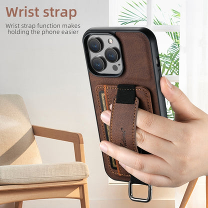 For iPhone 16 Pro Max Suteni H13 Litchi Leather Wrist Strap Wallet Back Phone Case(Brown) - iPhone 16 Pro Max Cases by Suteni | Online Shopping South Africa | PMC Jewellery | Buy Now Pay Later Mobicred