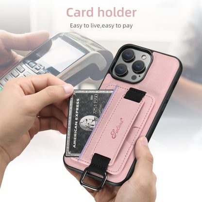 For iPhone 16 Pro Max Suteni H13 Litchi Leather Wrist Strap Wallet Back Phone Case(Pink) - iPhone 16 Pro Max Cases by Suteni | Online Shopping South Africa | PMC Jewellery | Buy Now Pay Later Mobicred