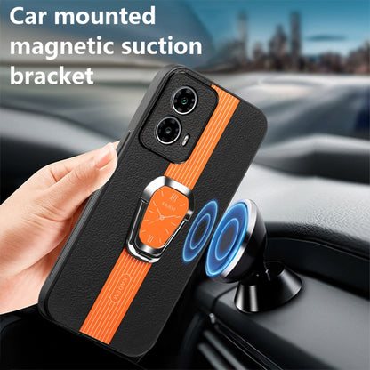 For Motorola Moto G24 Magnetic Litchi Leather Back Phone Case with Holder(Orange) - Motorola Cases by PMC Jewellery | Online Shopping South Africa | PMC Jewellery | Buy Now Pay Later Mobicred