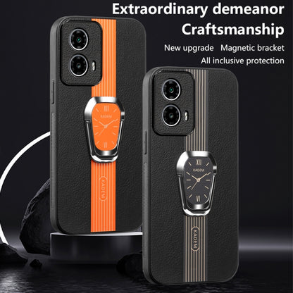 For Motorola Moto G24 Magnetic Litchi Leather Back Phone Case with Holder(Orange) - Motorola Cases by PMC Jewellery | Online Shopping South Africa | PMC Jewellery | Buy Now Pay Later Mobicred