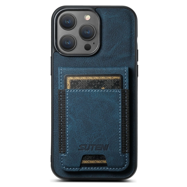 For iPhone 16 Pro Suteni H03 Litchi Leather Card Bag Stand Back Phone Case(Blue) - iPhone 16 Pro Cases by Suteni | Online Shopping South Africa | PMC Jewellery | Buy Now Pay Later Mobicred