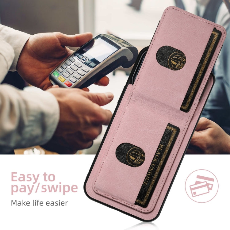 For iPhone 16 Plus Suteni H03 Litchi Leather Card Bag Stand Back Phone Case(Pink) - iPhone 16 Plus Cases by Suteni | Online Shopping South Africa | PMC Jewellery | Buy Now Pay Later Mobicred