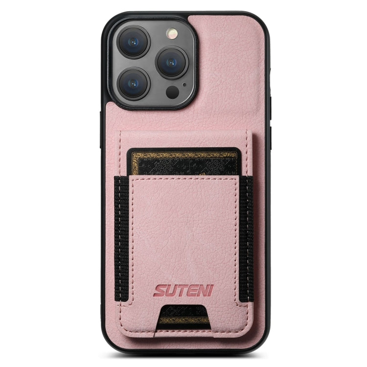 For iPhone 16 Pro Max Suteni H03 Litchi Leather Card Bag Stand Back Phone Case(Pink) - iPhone 16 Pro Max Cases by Suteni | Online Shopping South Africa | PMC Jewellery | Buy Now Pay Later Mobicred