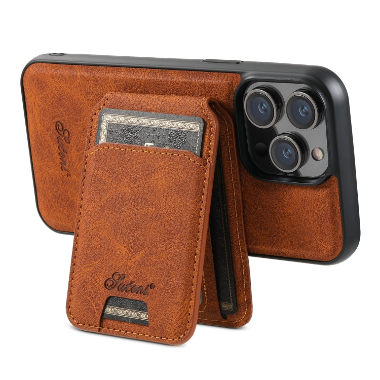 For iPhone 15 Pro Suteni H17 Litchi Texture Leather MagSafe Detachable Wallet Phone Case(Khaki) - iPhone 15 Pro Cases by Suteni | Online Shopping South Africa | PMC Jewellery | Buy Now Pay Later Mobicred