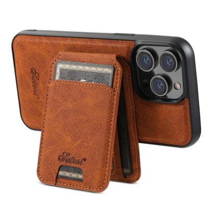 For iPhone 14 Pro Suteni H17 Litchi Texture Leather MagSafe Detachable Wallet Phone Case(Khaki) - iPhone 14 Pro Cases by Suteni | Online Shopping South Africa | PMC Jewellery | Buy Now Pay Later Mobicred