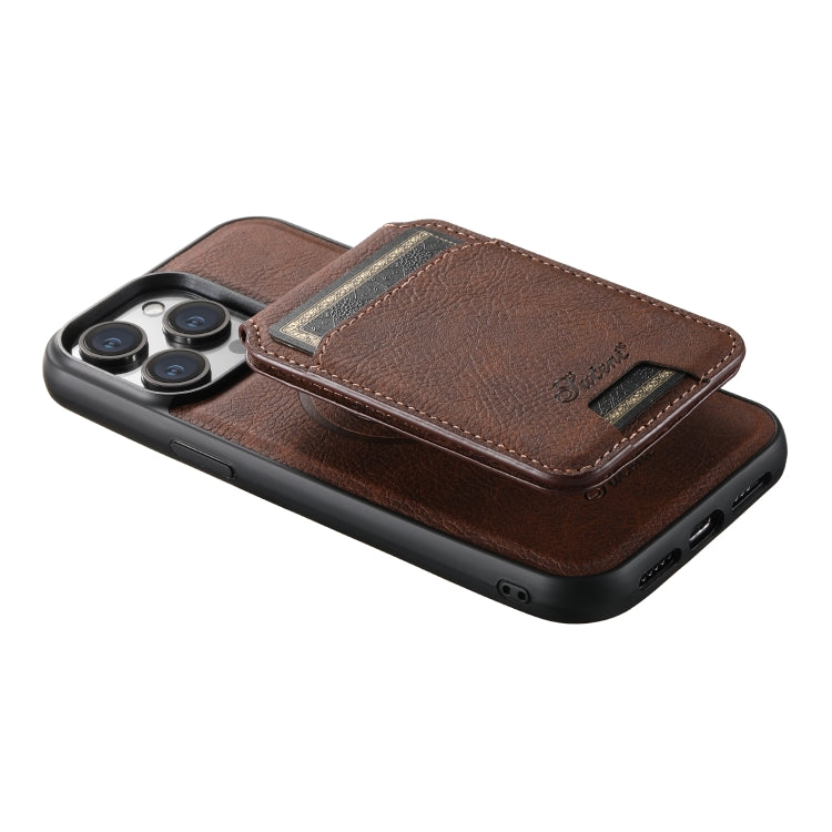 For iPhone 14 Pro Max Suteni H17 Litchi Texture Leather MagSafe Detachable Wallet Phone Case(Brown) - iPhone 14 Pro Max Cases by Suteni | Online Shopping South Africa | PMC Jewellery | Buy Now Pay Later Mobicred