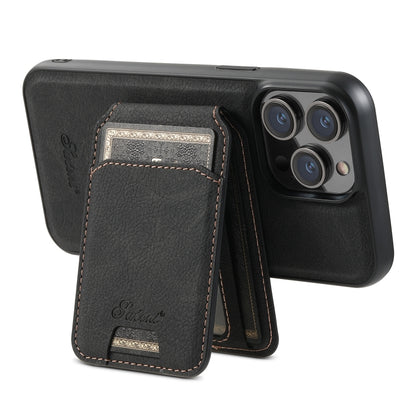 For iPhone 12 Pro Max Suteni H17 Litchi Texture Leather MagSafe Detachable Wallet Phone Case(Black) - iPhone 12 Pro Max Cases by Suteni | Online Shopping South Africa | PMC Jewellery | Buy Now Pay Later Mobicred