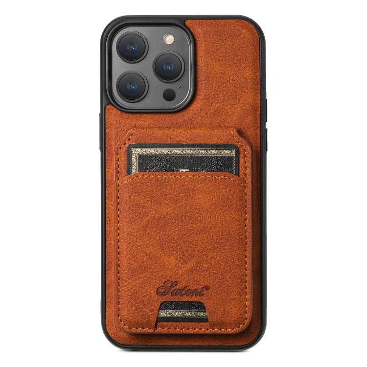 For iPhone 12 Pro Max Suteni H17 Litchi Texture Leather MagSafe Detachable Wallet Phone Case(Khaki) - iPhone 12 Pro Max Cases by Suteni | Online Shopping South Africa | PMC Jewellery | Buy Now Pay Later Mobicred