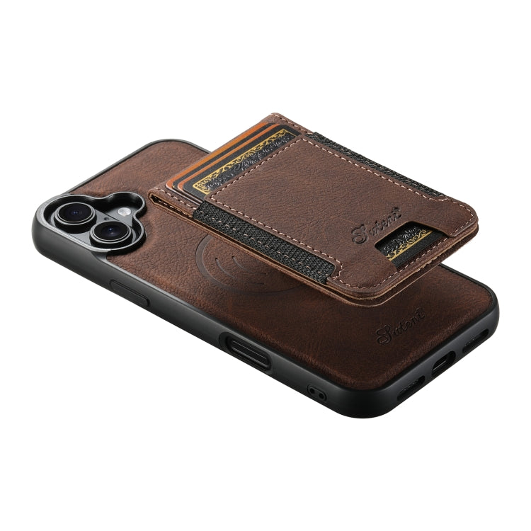 For iPhone 16 Suteni H17 Litchi Texture Leather MagSafe Detachable Wallet Phone Case(Brown) - iPhone 16 Cases by Suteni | Online Shopping South Africa | PMC Jewellery | Buy Now Pay Later Mobicred