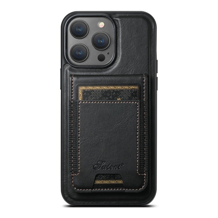 For iPhone 15 Pro Max Suteni H17 Oil Eax Leather MagSafe Detachable Wallet Phone Case(Black) - iPhone 15 Pro Max Cases by Suteni | Online Shopping South Africa | PMC Jewellery | Buy Now Pay Later Mobicred