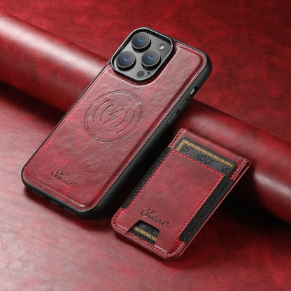 For iPhone 12 Pro Suteni H17 Oil Eax Leather MagSafe Detachable Wallet Phone Case(Red) - iPhone 12 / 12 Pro Cases by Suteni | Online Shopping South Africa | PMC Jewellery | Buy Now Pay Later Mobicred