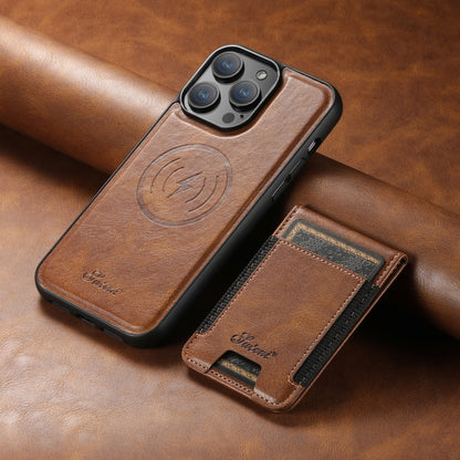 For iPhone 15 Pro Suteni H17 Oil Eax Leather MagSafe Detachable Wallet Phone Case(Brown) - iPhone 15 Pro Cases by Suteni | Online Shopping South Africa | PMC Jewellery | Buy Now Pay Later Mobicred