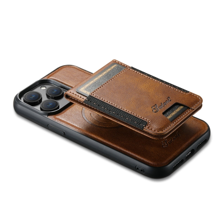 For iPhone 15 Pro Suteni H17 Oil Eax Leather MagSafe Detachable Wallet Phone Case(Brown) - iPhone 15 Pro Cases by Suteni | Online Shopping South Africa | PMC Jewellery | Buy Now Pay Later Mobicred