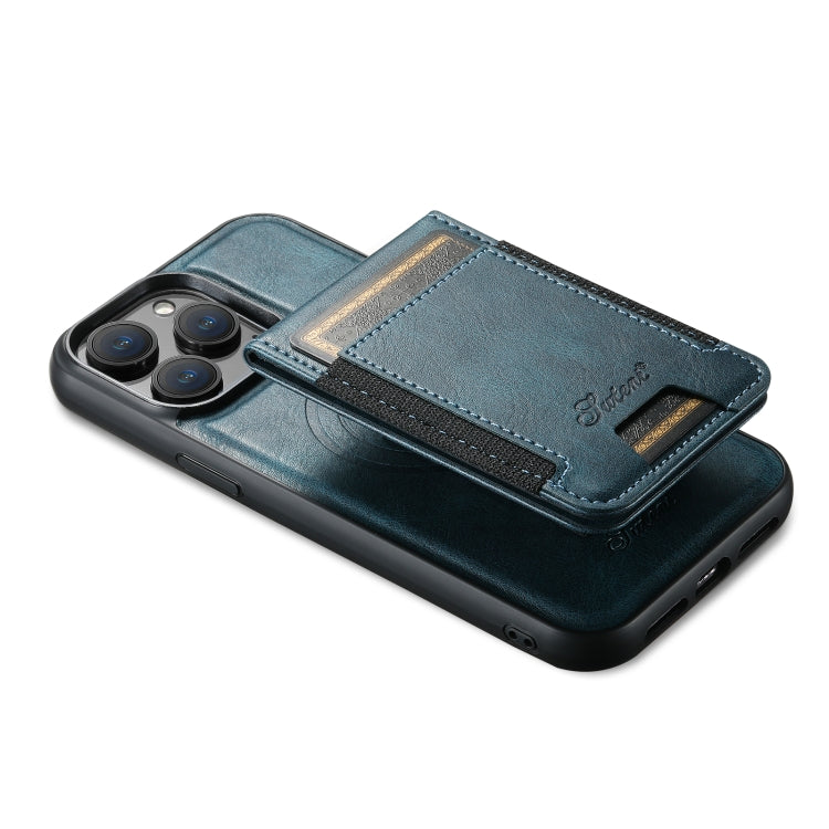 For iPhone 15 Pro Suteni H17 Oil Eax Leather MagSafe Detachable Wallet Phone Case(Blue) - iPhone 15 Pro Cases by Suteni | Online Shopping South Africa | PMC Jewellery | Buy Now Pay Later Mobicred