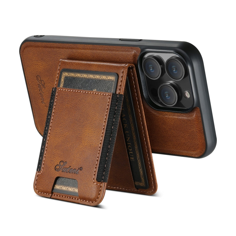 For iPhone 15 Plus Suteni H17 Oil Eax Leather MagSafe Detachable Wallet Phone Case(Brown) - iPhone 15 Plus Cases by Suteni | Online Shopping South Africa | PMC Jewellery | Buy Now Pay Later Mobicred