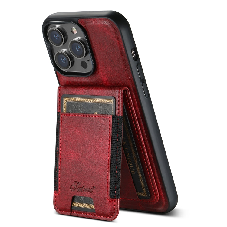 For iPhone 15 Plus Suteni H17 Oil Eax Leather MagSafe Detachable Wallet Phone Case(Red) - iPhone 15 Plus Cases by Suteni | Online Shopping South Africa | PMC Jewellery | Buy Now Pay Later Mobicred