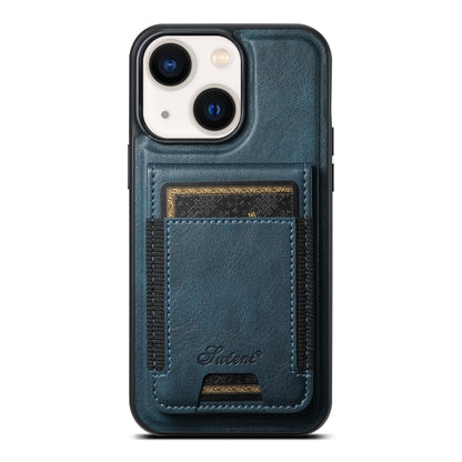 For iPhone 14 Plus Suteni H17 Oil Eax Leather MagSafe Detachable Wallet Phone Case(Blue) - iPhone 14 Plus Cases by Suteni | Online Shopping South Africa | PMC Jewellery | Buy Now Pay Later Mobicred