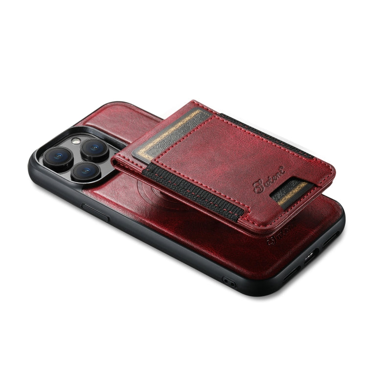 For iPhone 13 Suteni H17 Oil Eax Leather MagSafe Detachable Wallet Phone Case(Red) - iPhone 13 Cases by Suteni | Online Shopping South Africa | PMC Jewellery | Buy Now Pay Later Mobicred