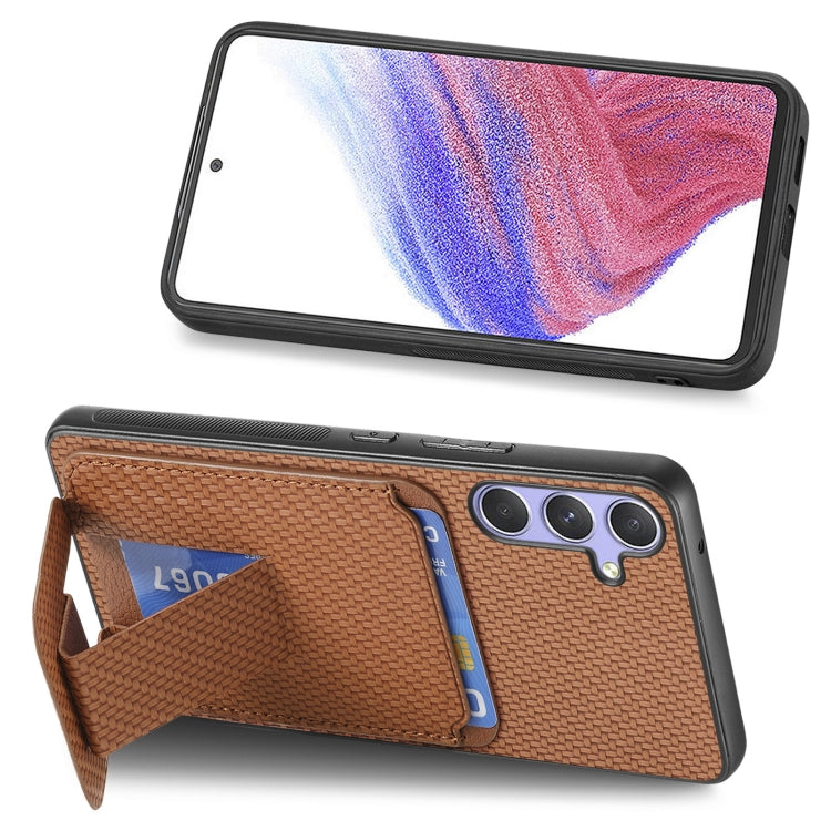 For Samsung Galaxy S25+ 5G Carbon Fiber Card Bag Fold Stand Phone Case(Brown) - Galaxy S25+ 5G Cases by PMC Jewellery | Online Shopping South Africa | PMC Jewellery | Buy Now Pay Later Mobicred