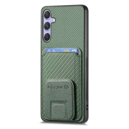 For Samsung Galaxy S25 Ultra 5G Carbon Fiber Card Bag Fold Stand Phone Case(Green) - Galaxy S25 Ultra 5G Cases by PMC Jewellery | Online Shopping South Africa | PMC Jewellery | Buy Now Pay Later Mobicred