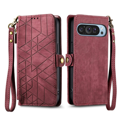 For Google Pixel 9 Geometric Zipper Wallet Side Buckle Leather Phone Case(Red) - Google Cases by PMC Jewellery | Online Shopping South Africa | PMC Jewellery | Buy Now Pay Later Mobicred