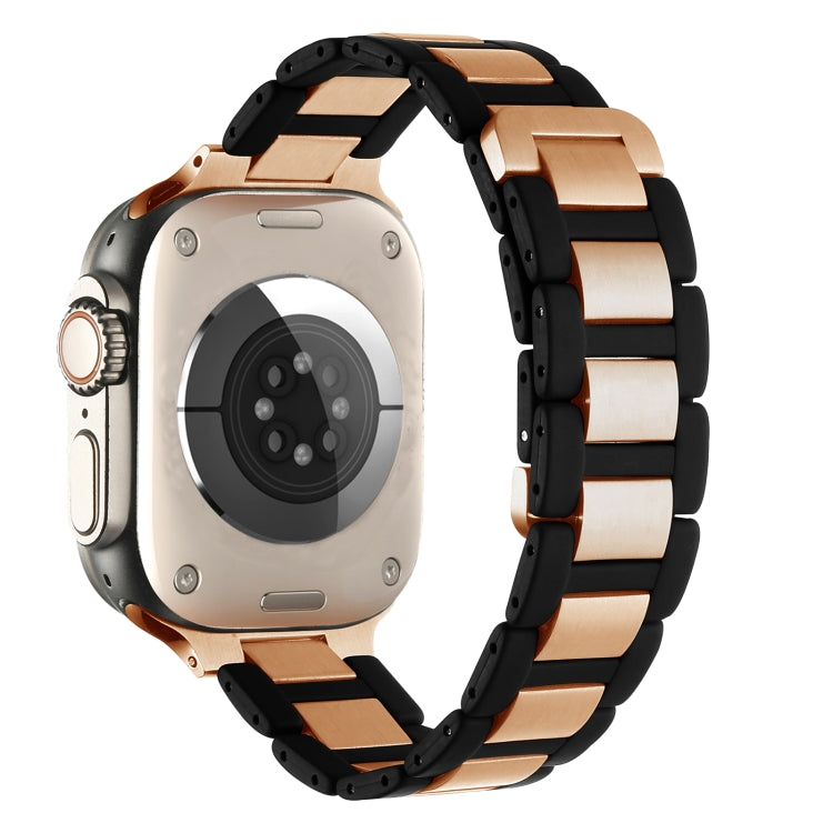 For Apple Watch Ultra 49mm Rubber Stainless Steel Magnetic Watch Band(Black+Rose Gold) - Watch Bands by PMC Jewellery | Online Shopping South Africa | PMC Jewellery