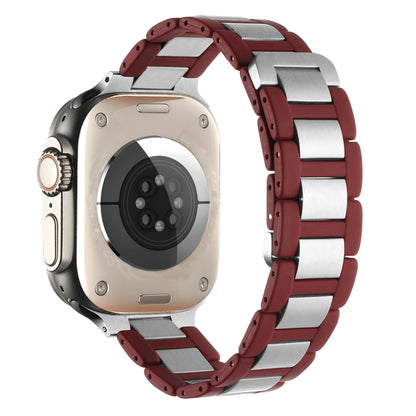 For Apple Watch Series 8 41mm Rubber Stainless Steel Magnetic Watch Band(Wine+Silver) - Watch Bands by PMC Jewellery | Online Shopping South Africa | PMC Jewellery