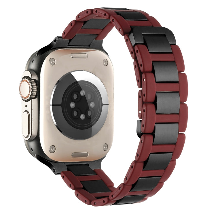 For Apple Watch Series 7 41mm Rubber Stainless Steel Magnetic Watch Band(Wine+Black) - Watch Bands by PMC Jewellery | Online Shopping South Africa | PMC Jewellery