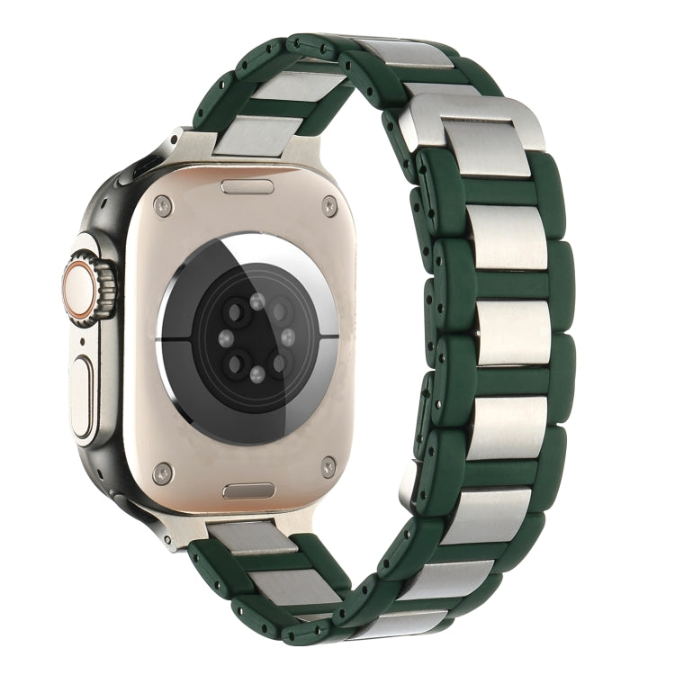 For Apple Watch Series 7 41mm Rubber Stainless Steel Magnetic Watch Band(Green+Silver) - Watch Bands by PMC Jewellery | Online Shopping South Africa | PMC Jewellery