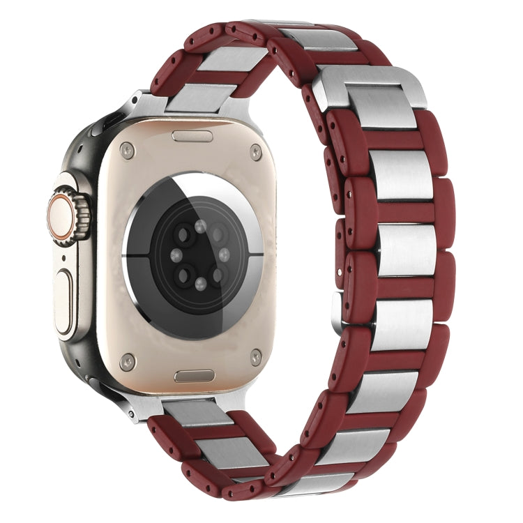 For Apple Watch Series 3 42mm Rubber Stainless Steel Magnetic Watch Band(Wine+Silver) - Watch Bands by PMC Jewellery | Online Shopping South Africa | PMC Jewellery