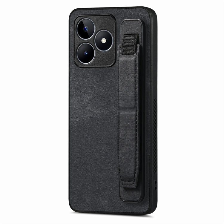 For Realme C53 Retro Wristband Holder Leather Back Phone Case(Black) - Realme Cases by PMC TechLife | Online Shopping South Africa | PMC TechLife | Buy Now Pay Later Mobicred