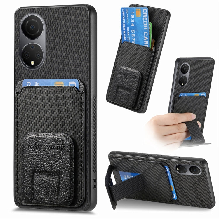 For Honor X7 Carbon Fiber Card Bag Fold Stand Phone Case(Black) - Honor Cases by PMC Jewellery | Online Shopping South Africa | PMC Jewellery