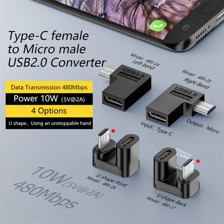 Type-C Female to Micro USB Male Adapter Data Charging Transmission, Specification:Type-C Female to Micro Male Left Bend - Cable & Adapters by PMC TechLife | Online Shopping South Africa | PMC TechLife
