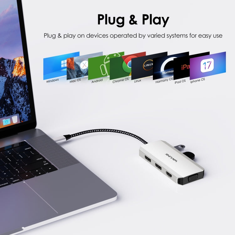 WAVLINK WL-UMD307 Type-C to 2DP + 4K HD + VGA + 3 x USB2.0 HUB Docking Station - USB HUB by WAVLINK | Online Shopping South Africa | PMC Jewellery | Buy Now Pay Later Mobicred