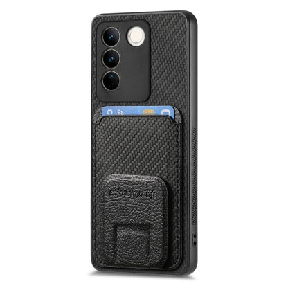 For vivo iQOO 12 Pro Carbon Fiber Card Bag Fold Stand Phone Case(Black) - iQOO 12 Pro Cases by PMC Jewellery | Online Shopping South Africa | PMC Jewellery