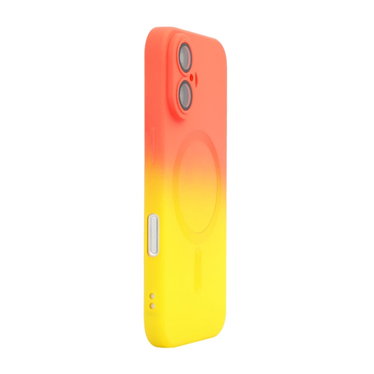 For iPhone 16 Plus ENKAY Hat-Prince MagSafe Rainbow Gradient Silicone Phone Case with Lens Film(Orange Yellow) - iPhone 16 Plus Cases by ENKAY | Online Shopping South Africa | PMC Jewellery | Buy Now Pay Later Mobicred