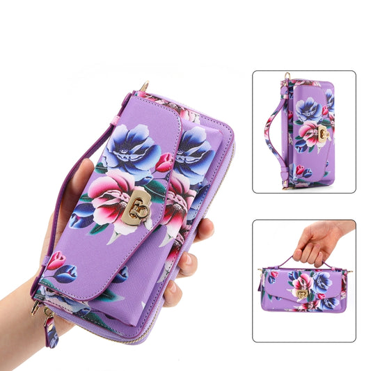 For Samsung Galaxy S24 5G Flower Multi-functional Crossbody Zipper Wallet Leather Phone Case(Purple) - Galaxy S24 5G Cases by PMC Jewellery | Online Shopping South Africa | PMC Jewellery | Buy Now Pay Later Mobicred