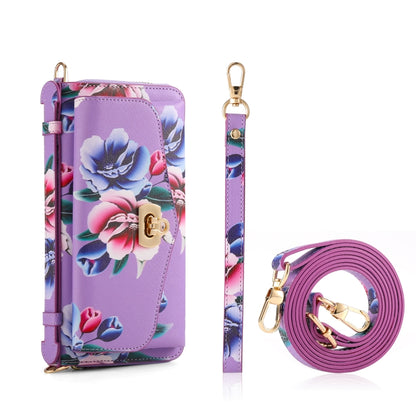 For Samsung Galaxy S24 Ultra 5G Flower Multi-functional Crossbody Zipper Wallet Leather Phone Case(Purple) - Galaxy S24 Ultra 5G Cases by PMC Jewellery | Online Shopping South Africa | PMC Jewellery | Buy Now Pay Later Mobicred